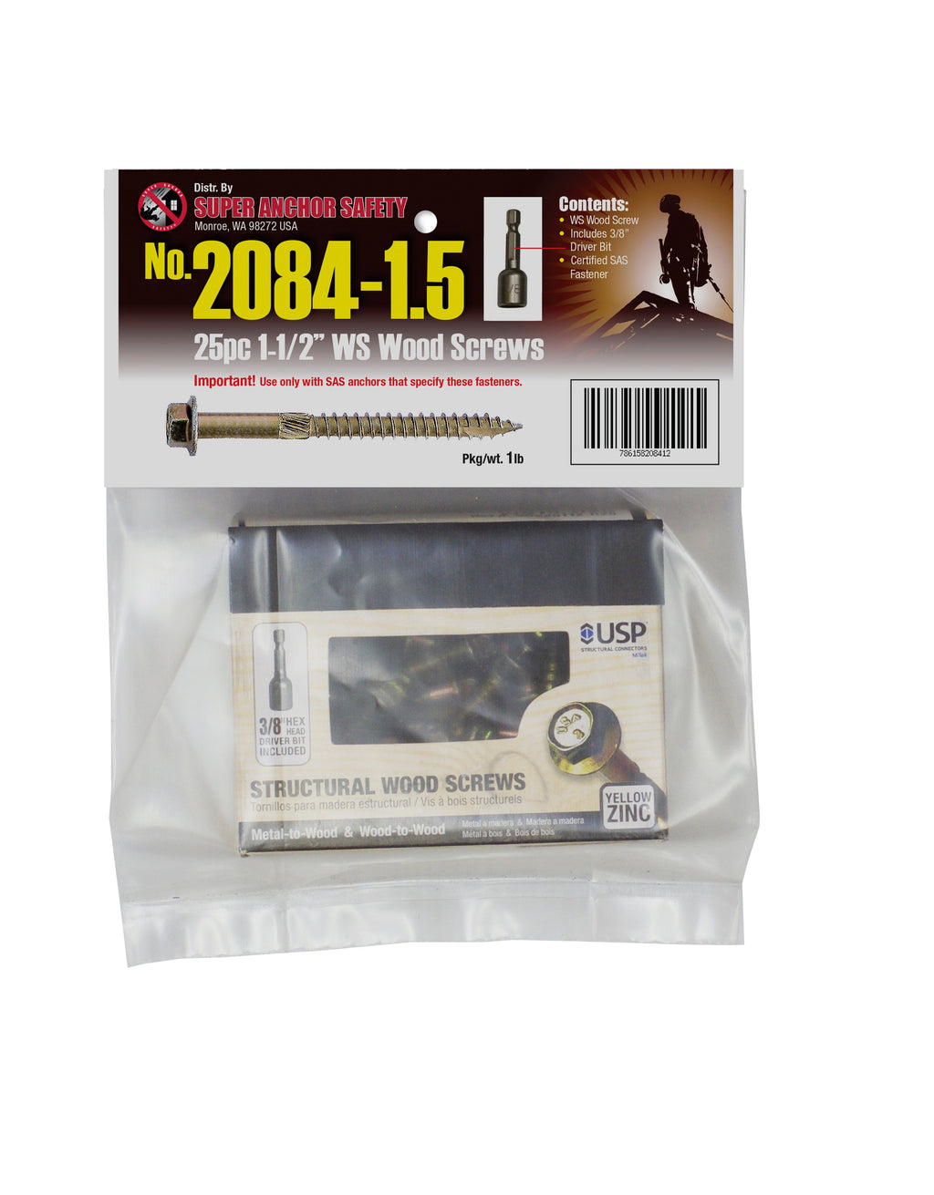 Super Anchor Safety Hex Head WS Screw w / 3/8' Driver (25pc) - 2084
