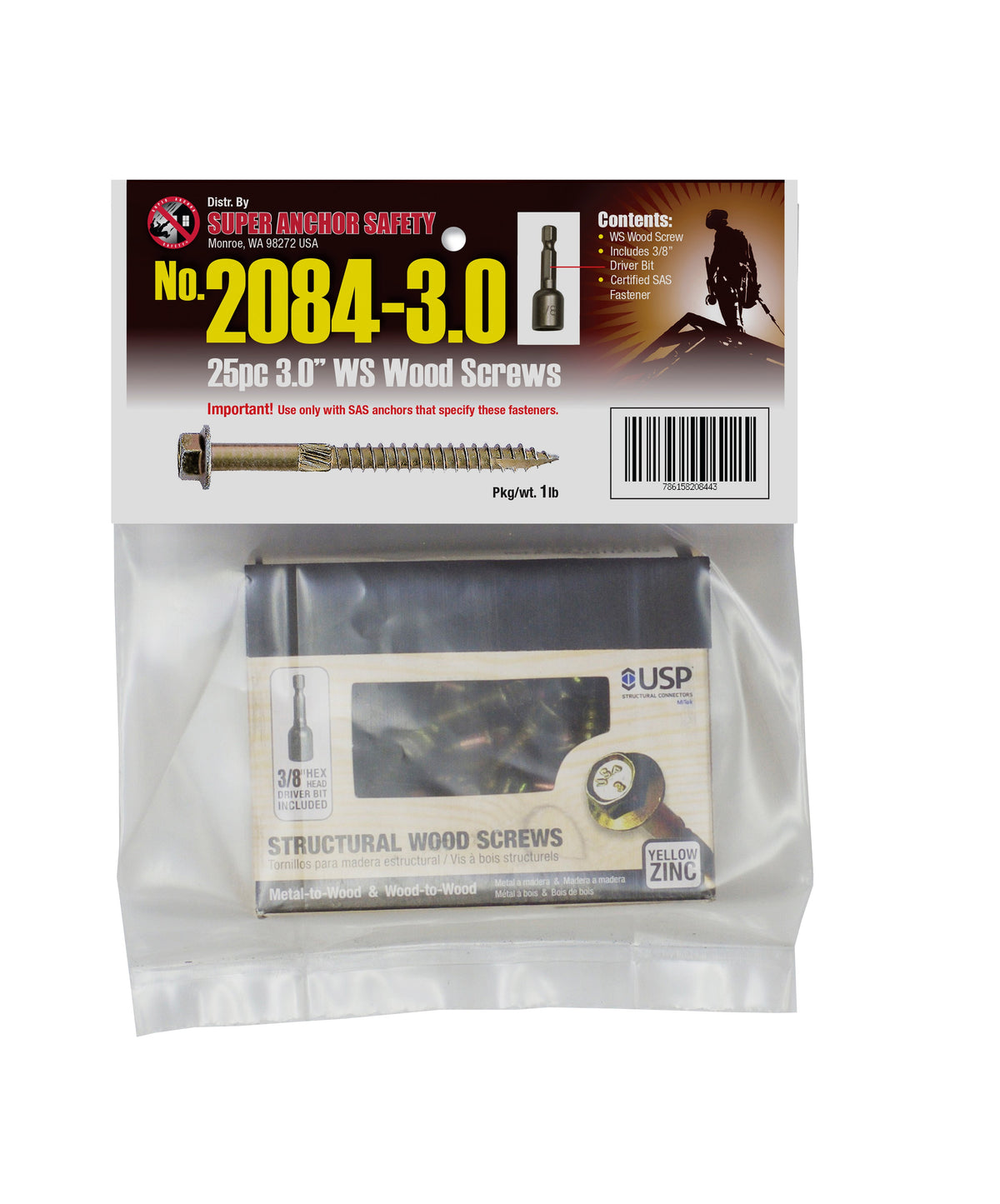 Super Anchor Safety Hex Head WS Screw w / 3/8' Driver (25pc) - 2084