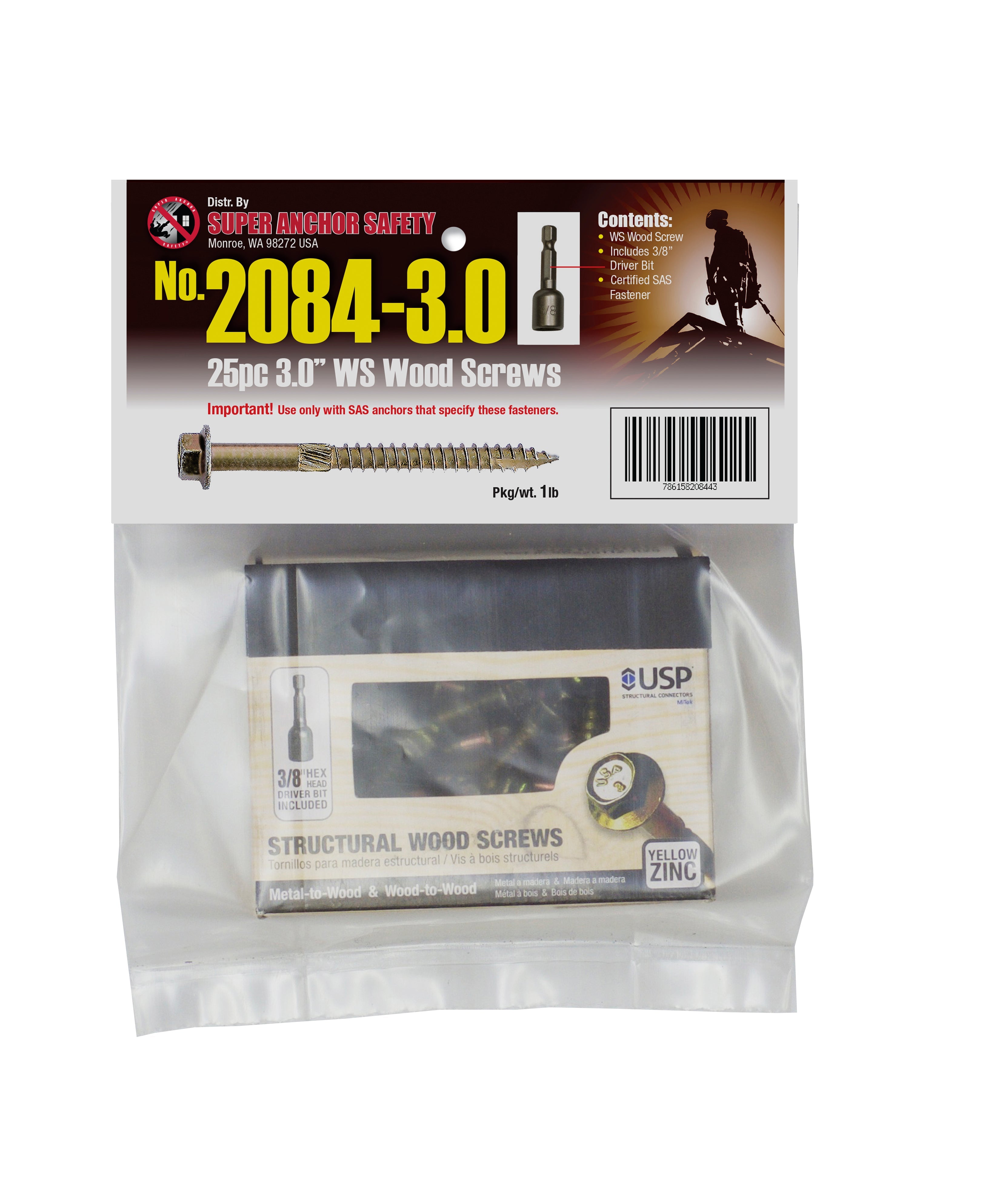 Super Anchor Safety Hex Head WS Screw w / 3/8' Driver (25pc) - 2084