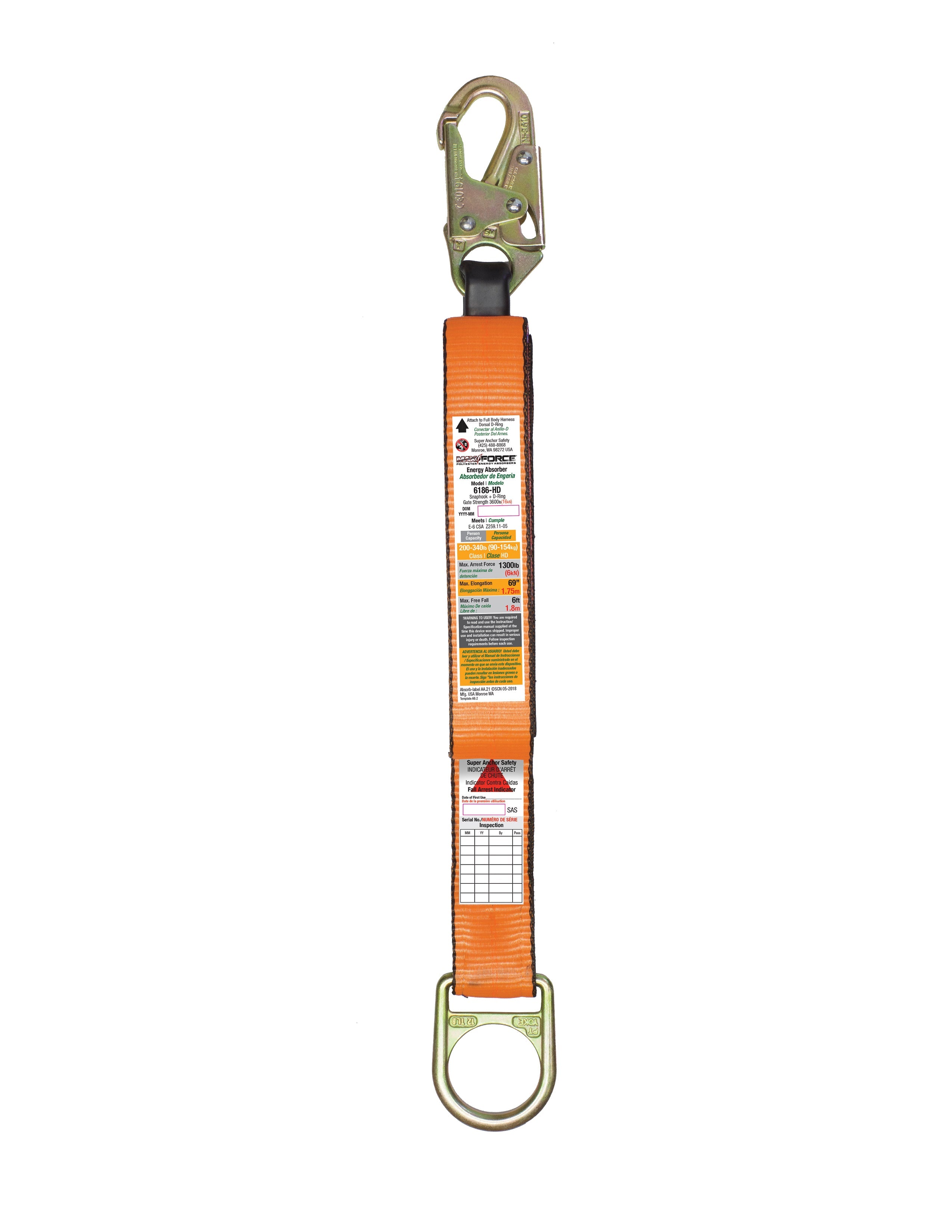 Super Anchor Ultra MAX Kraftabsorber mit Snap Hook & D-Ring 6186-HD