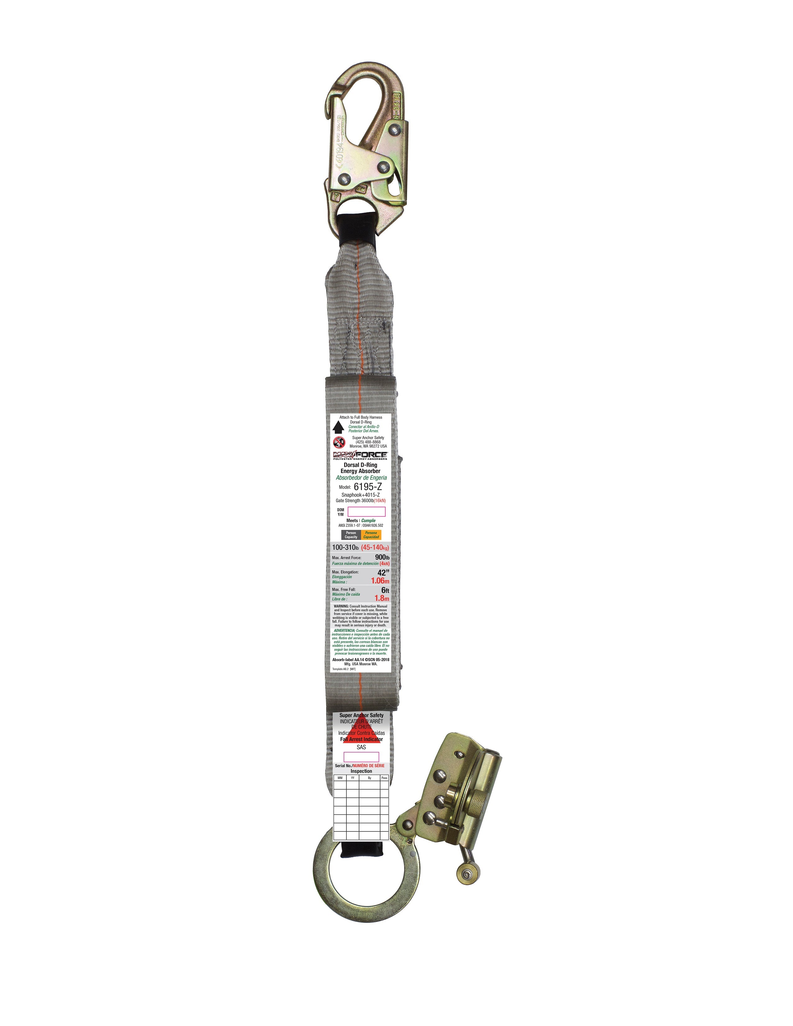 Superanker MAX Kraftabsorber mit Snap Hook & ADP Seil greifen Zink 6195-Z