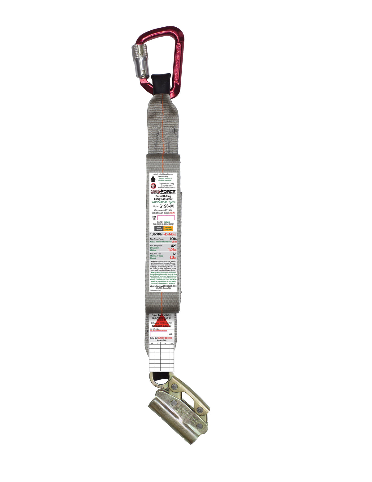 Superanker MAX Kraftabsorptionsmittel mit Aluminium Karabiner & mechanischem Grab 6196-M