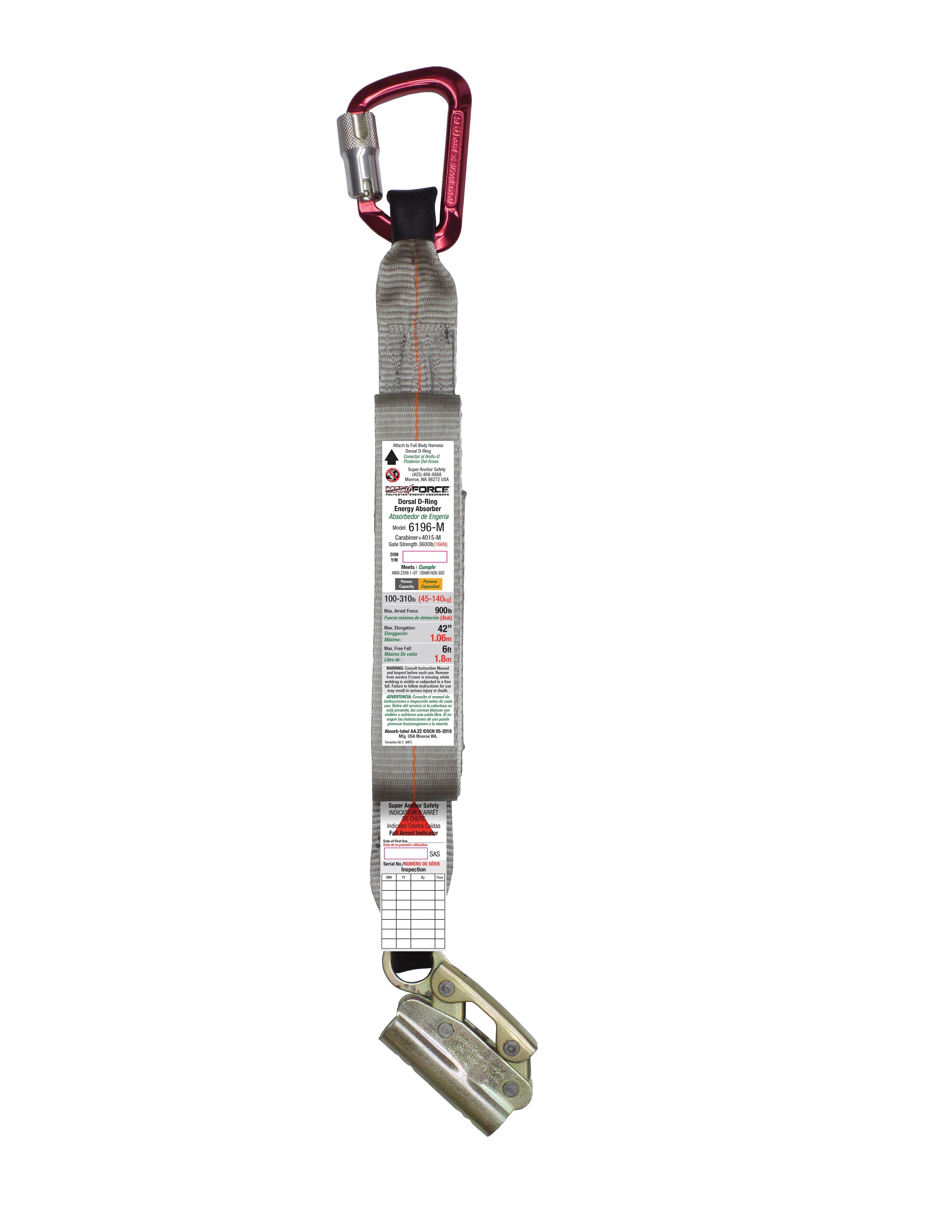Superanker MAX Kraftabsorptionsmittel mit Aluminium Karabiner & mechanischem Grab 6196-M