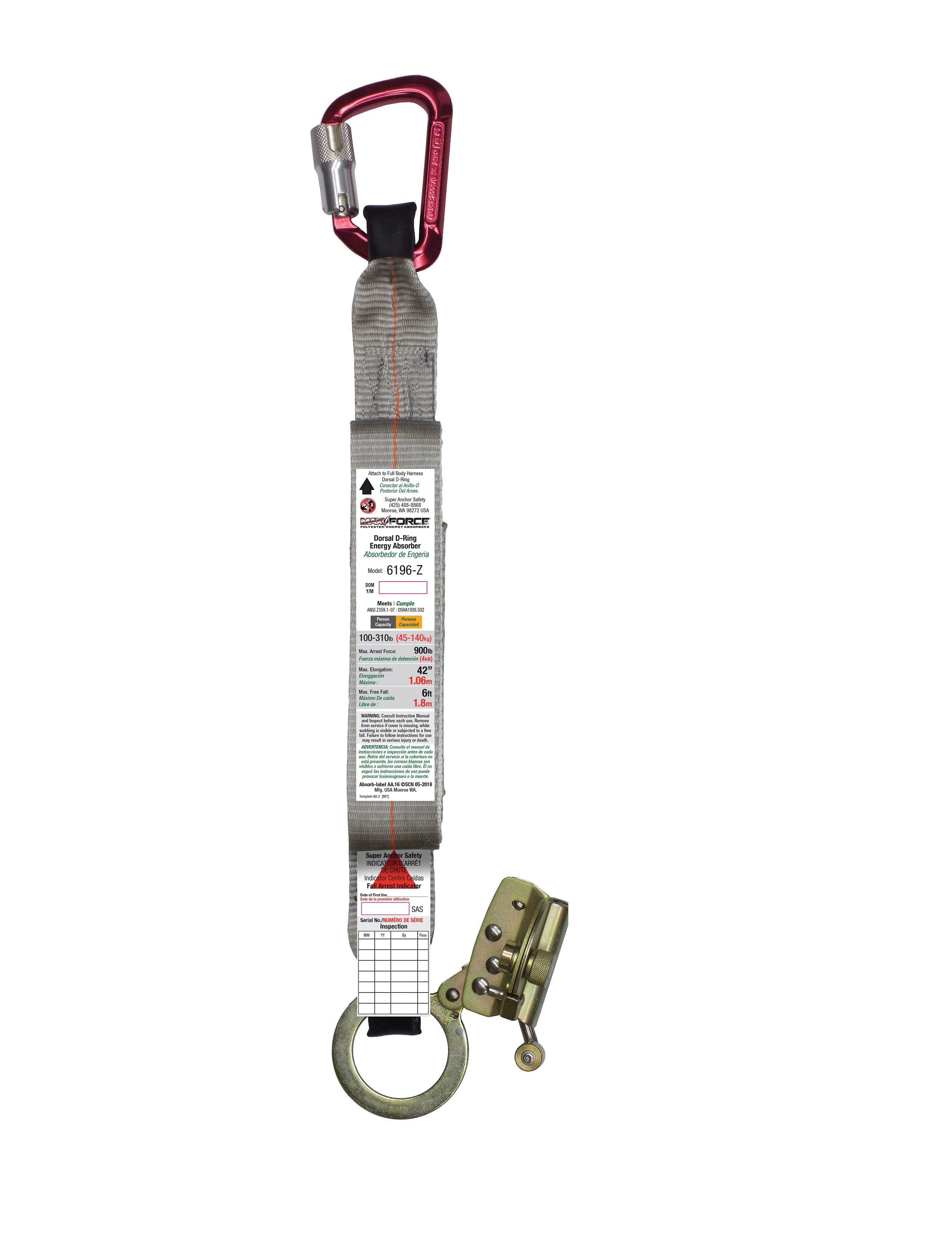 Superanker MAX Kraftabsorptionsmittel mit Aluminium Karabiner & ADP Seil greifen Zink 6196-Z