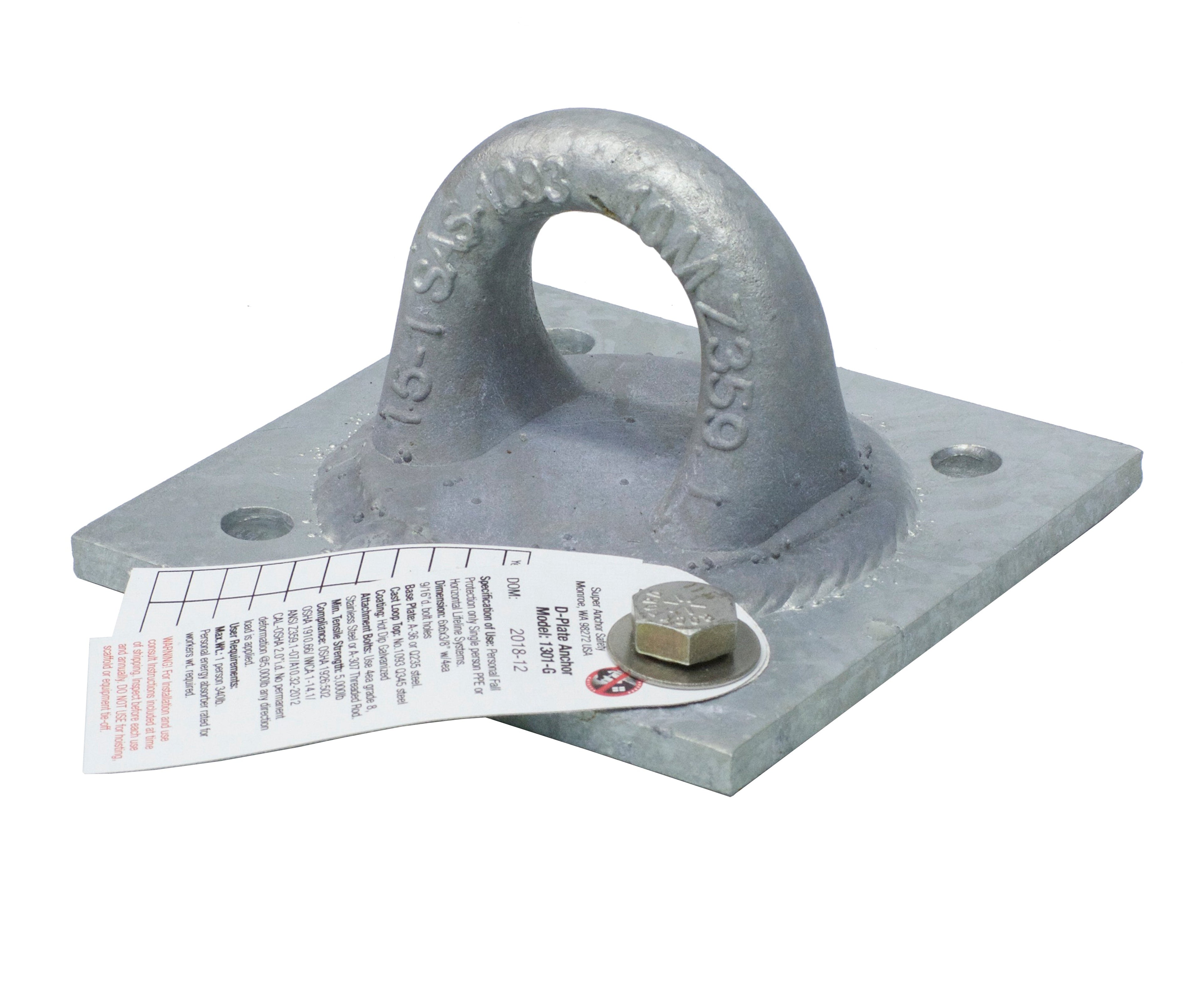 Super Anchor D-Plate Fassaden-Zugangsanker mit 6'x6' Basisplatte, 4-Bold, HDG 1301-G Cal-OSHA genehmigt